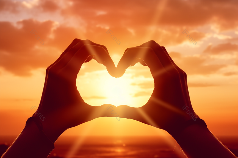 海边落日晚霞云彩爱心手势摄影,高清,摄影图,摄影图片,图片大全,摄影图免费下载